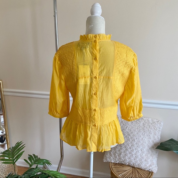 Something Navy Yellow Pleated Peplum Top M - Picture 5 of 12